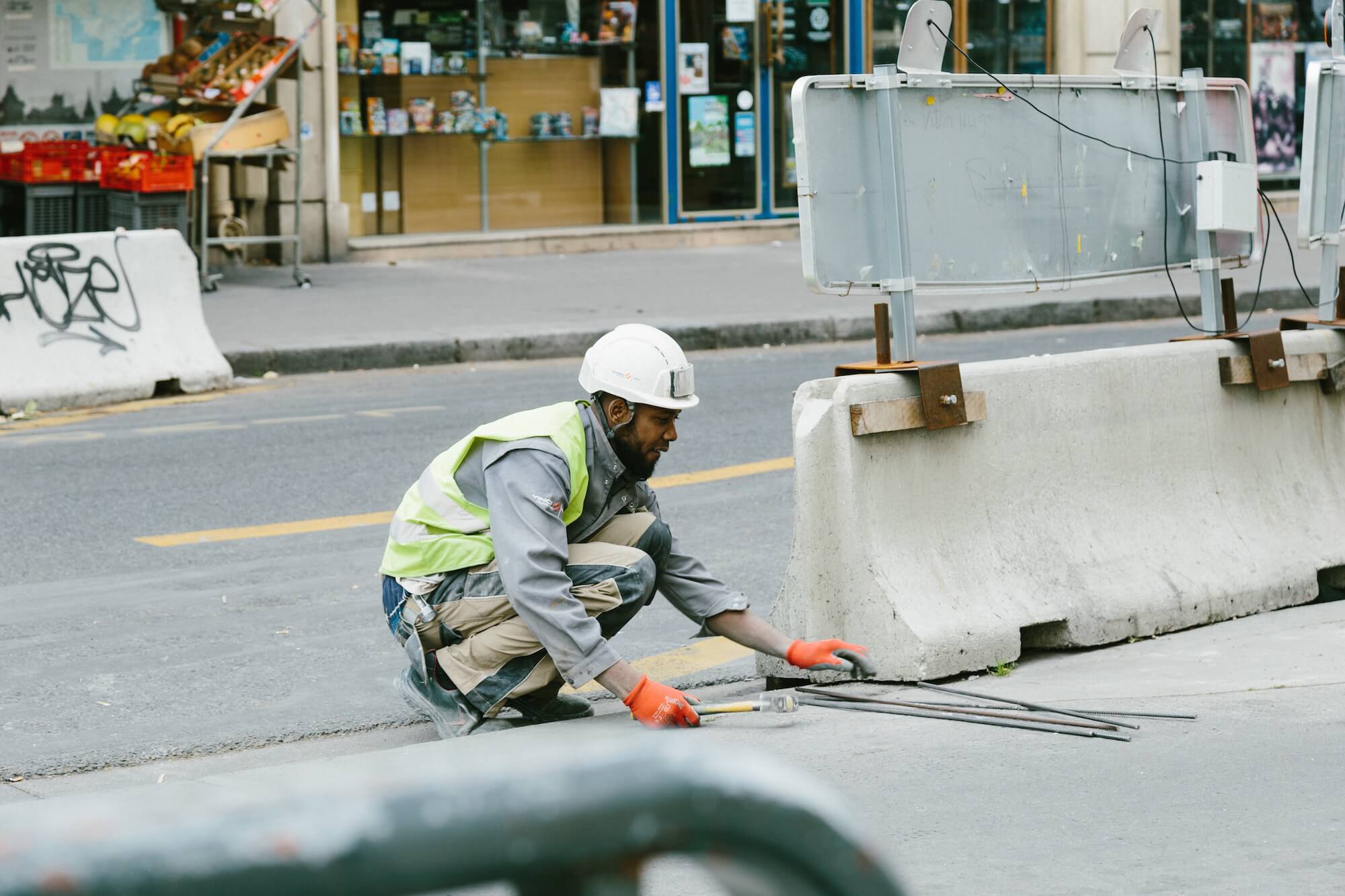 Construction worker in work zone